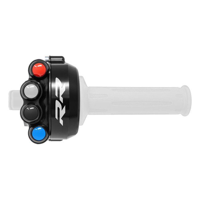 Gasgriffgehäuse mit integriertem Lenkerschalter JetPrime BMW S 1000 RR (19-26) JP CO BM038RRL – Racing-Belegung, mit RR-Schriftzug