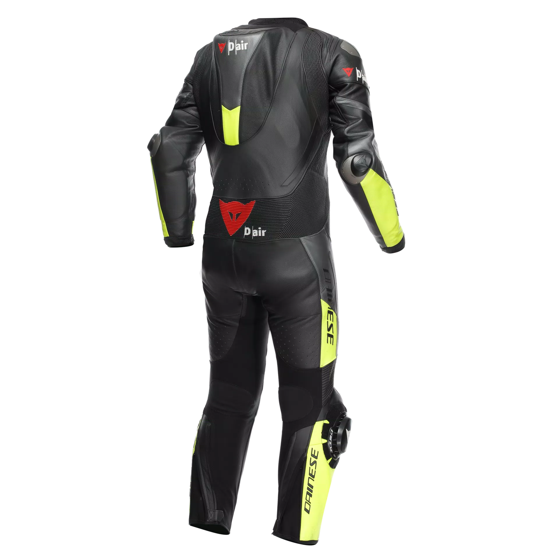 Dainese Misano 3 D-AIR® Einteiler Lederkombi – Perforierter Airbag Rennanzug | Herren | Schwarz/Neon Gelb