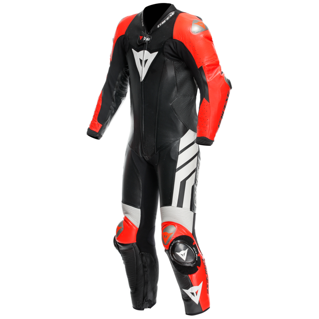 Dainese Mugello 3 D-AIR® Einteiler Lederkombi – Perforierter Airbag Rennanzug | Herren | Schwarz/Rot
