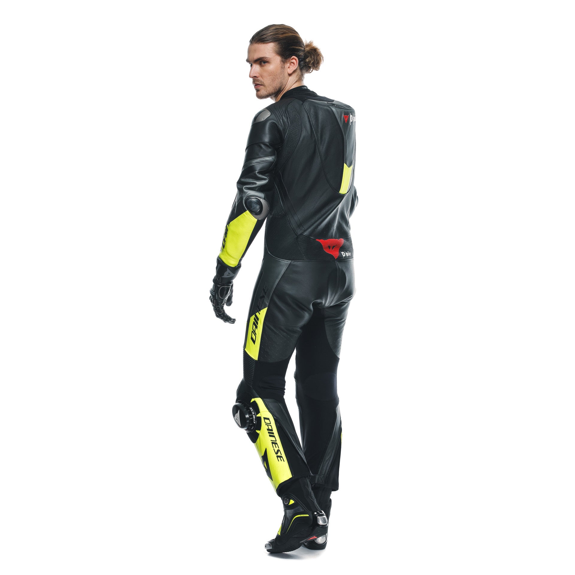 Dainese Misano 3 D-AIR® Einteiler Lederkombi – Perforierter Airbag Rennanzug | Herren | Schwarz/Neon Gelb
