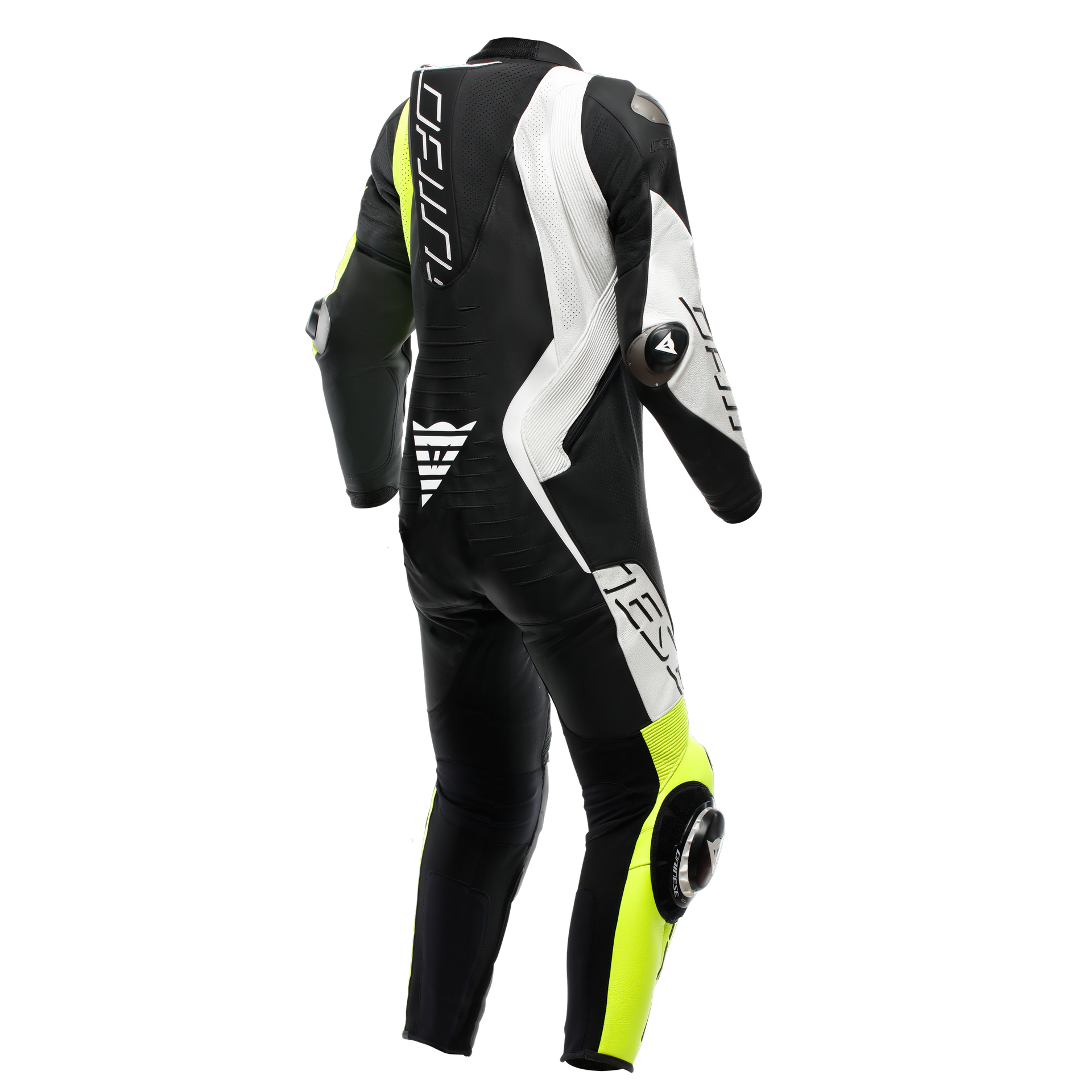 Dainese Audax D-ZIP Einteiler Lederkombi – Perforierter Rennanzug | Herren | Schwarz/Neon Gelb