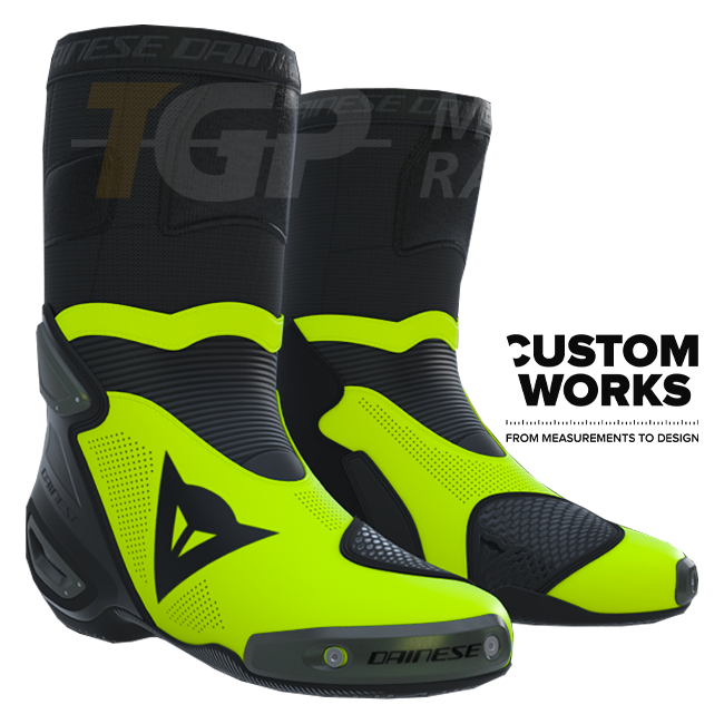 Dainese Axial 2 Air Racing und Straßen Motorradstiefel | Herren | Schwarz / Fluogelb | Custom Works