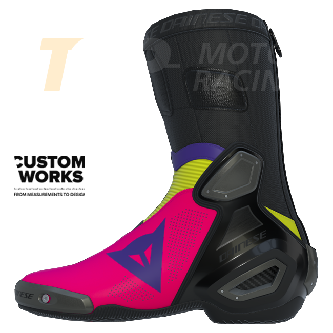 Dainese Axial 2 Air Racing und Straßen Motorradstiefel | Herren | Fuxia / Viola / Fluogelb | Custom Works