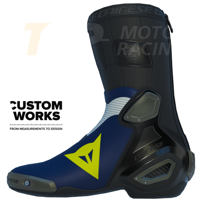 Dainese Axial 2 Racing und Straßen Motorradstiefel | Herren | Yamaha Blau / Weiß / Fluo Gelb | Custom Works