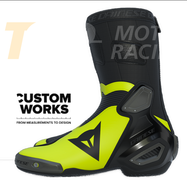 Dainese Axial 2 Racing und Straßen Motorradstiefel | Herren | Schwarz / Fluogelb | Custom Works
