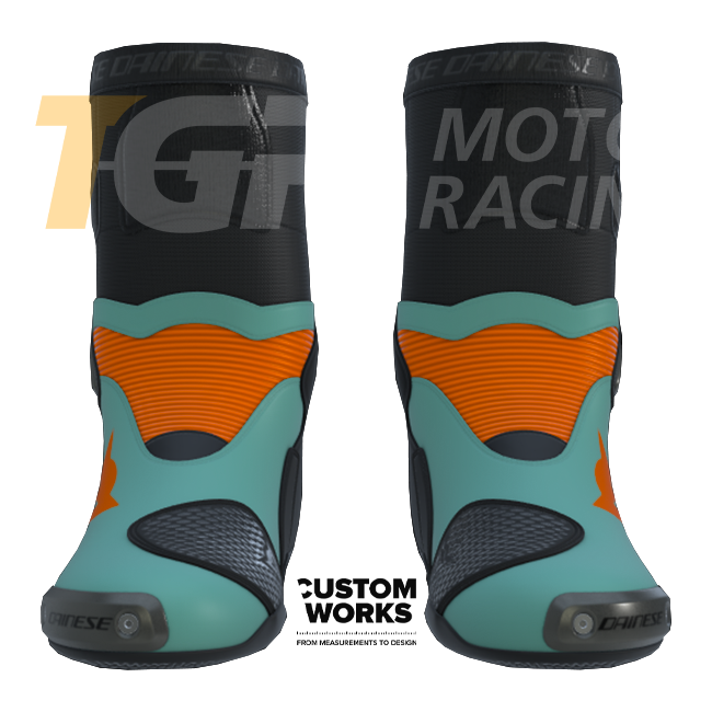 Dainese Axial 2 Racing und Straßen Motorradstiefel | Herren | Fluo Orange / Sardinian Sea Blue | Custom Works