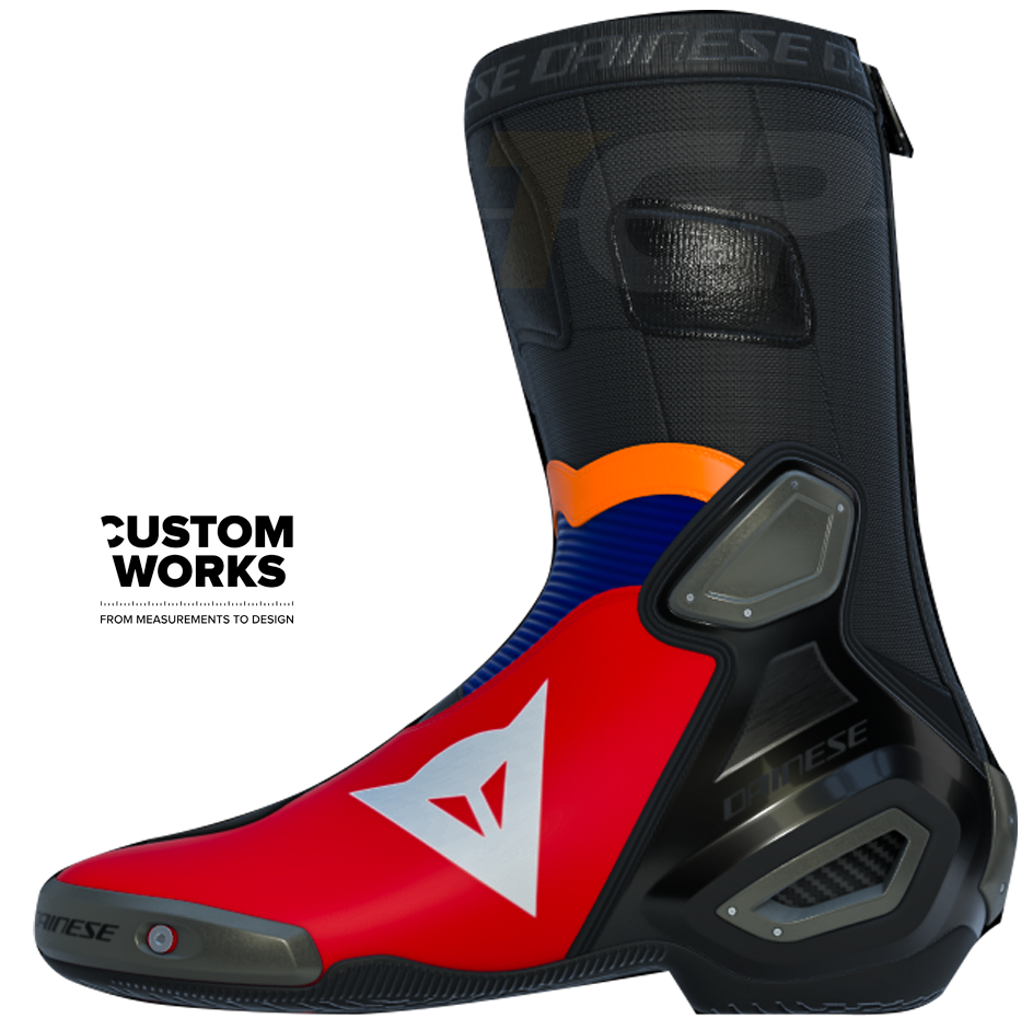 Dainese Axial 2 Racing und Straßen Motorradstiefel Luca Marini Replica 2026 | Herren | Lava Rot / Electric Blau / Fluo Orange / Weiß | Custom Works