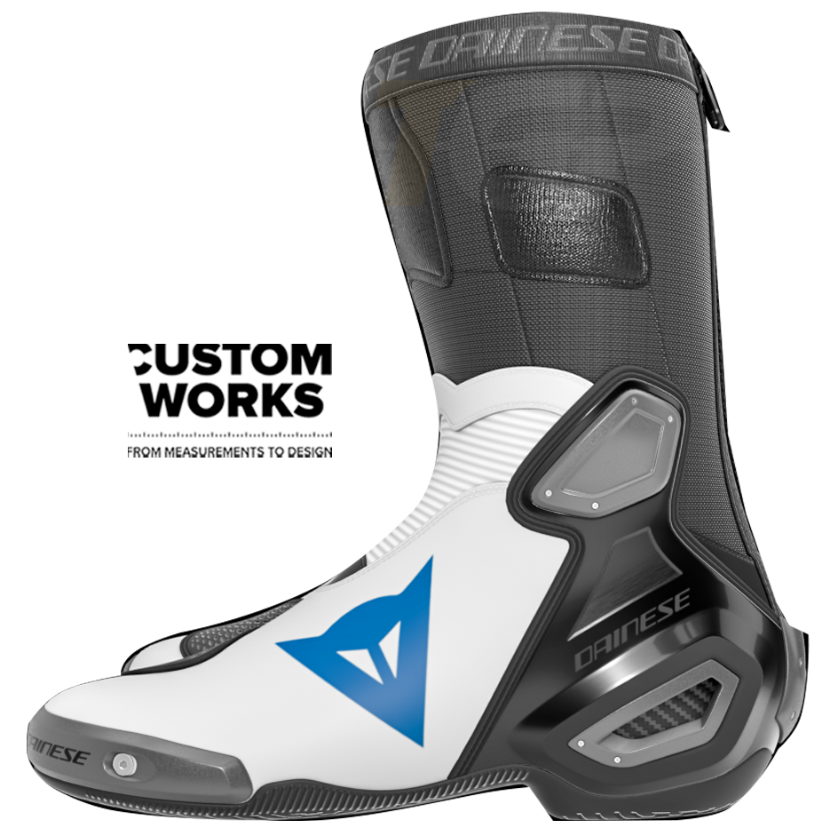 Dainese Axial 2 Racing und Straßen Motorradstiefel | Herren | Weiß / Himmelblau | Custom Works
