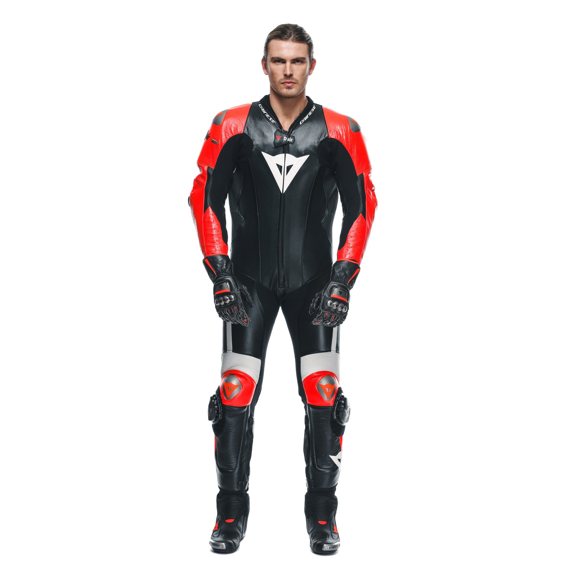 Dainese Mugello 3 D-AIR® Einteiler Lederkombi – Perforierter Airbag Rennanzug | Herren | Schwarz/Rot