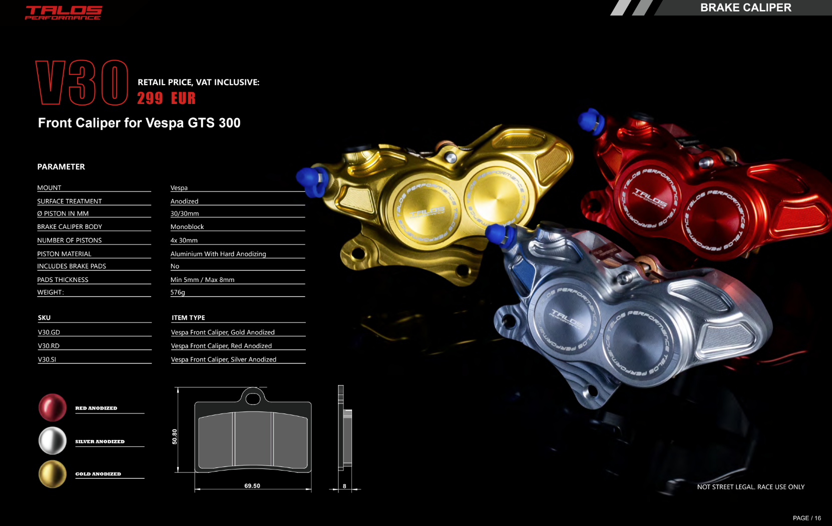 Talos V30 CNC Monoblock Bremszange Vorne | V30.GD