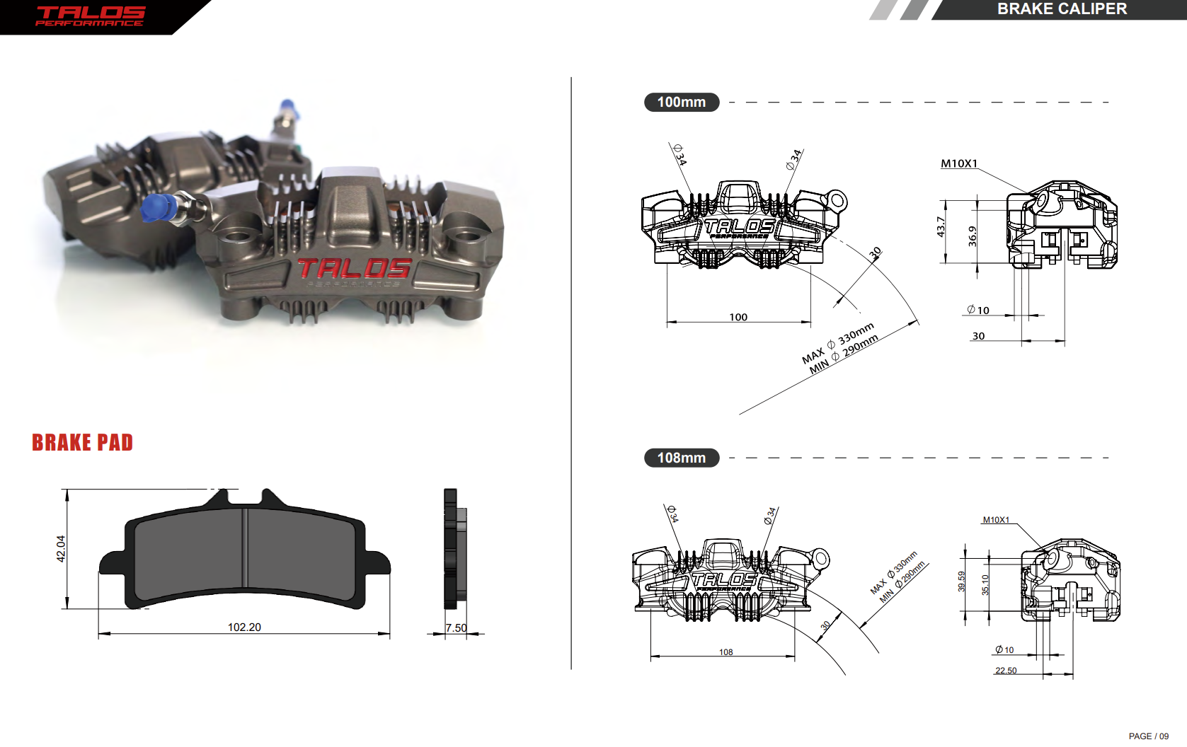Talos S78 Monoblock P4 34/34 100mm Bremszange Vorne Rechts | X78.100.HD.R
