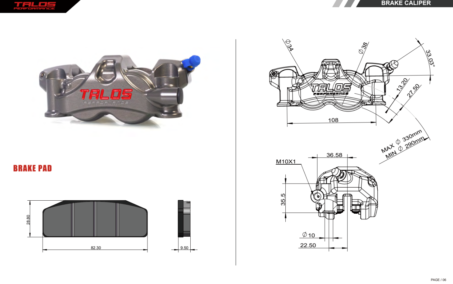 Talos X80 SBK Racing Monoblock P4 34/38 108mm Bremszange Vorne Rechts | X80.108.HD.R