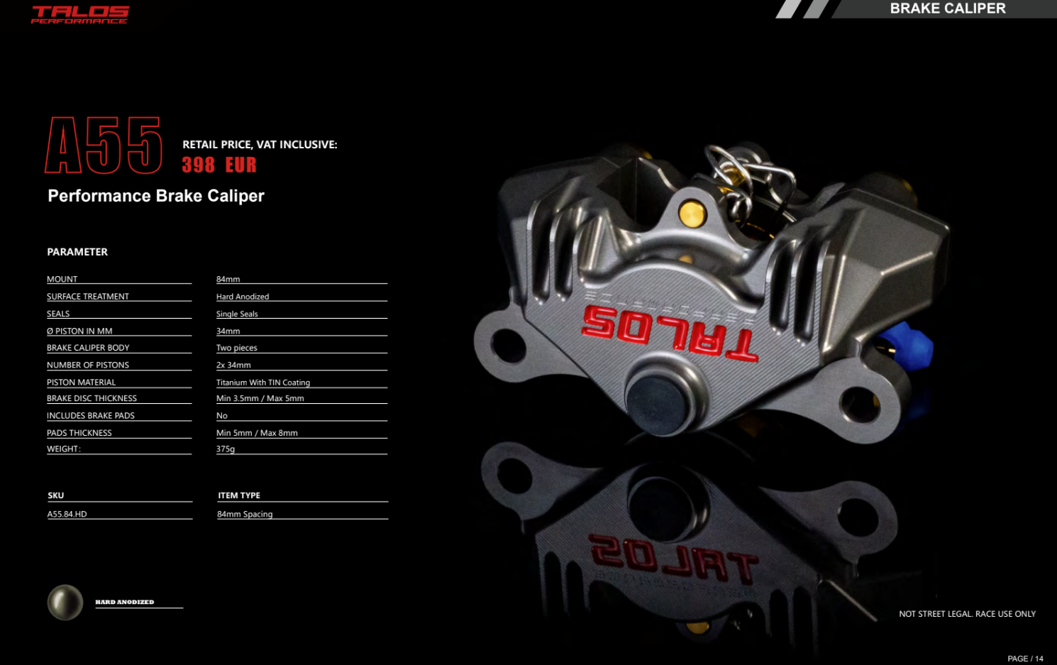 Talos P2 34 CNC Racing 84mm Bremszange hinten | A55.84.HD