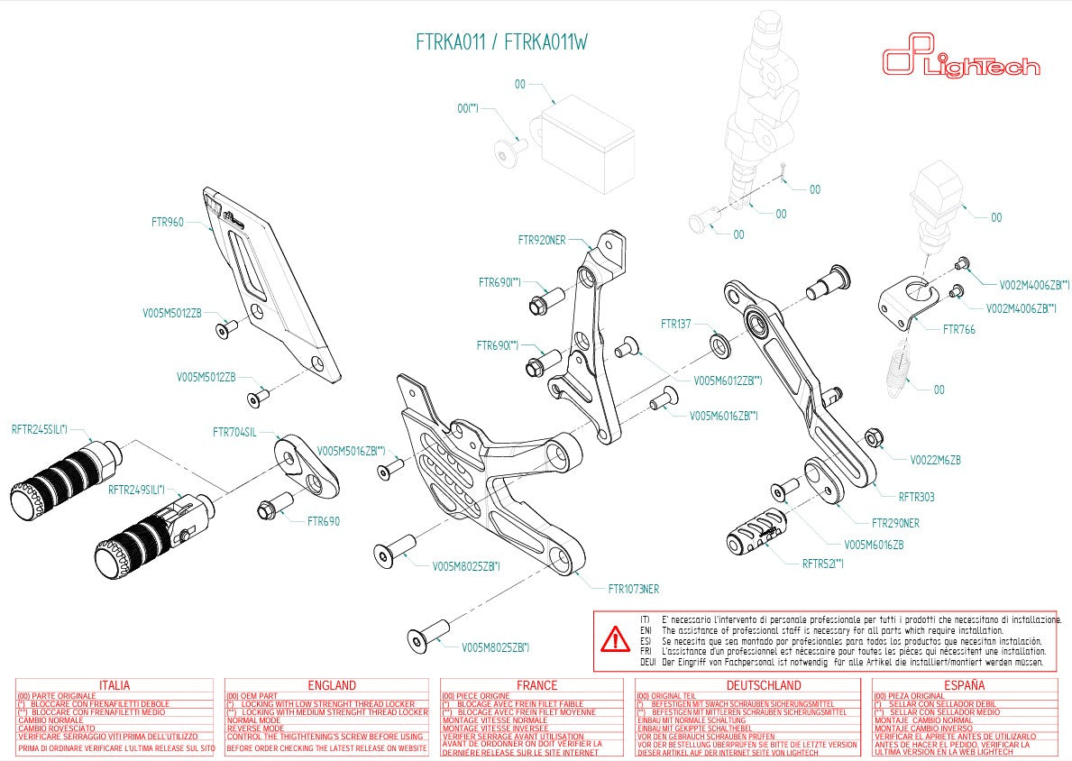 Fußrastenanlage LighTech Kawasaki ZX-10 R/RR (21-25) FTRKA011/W