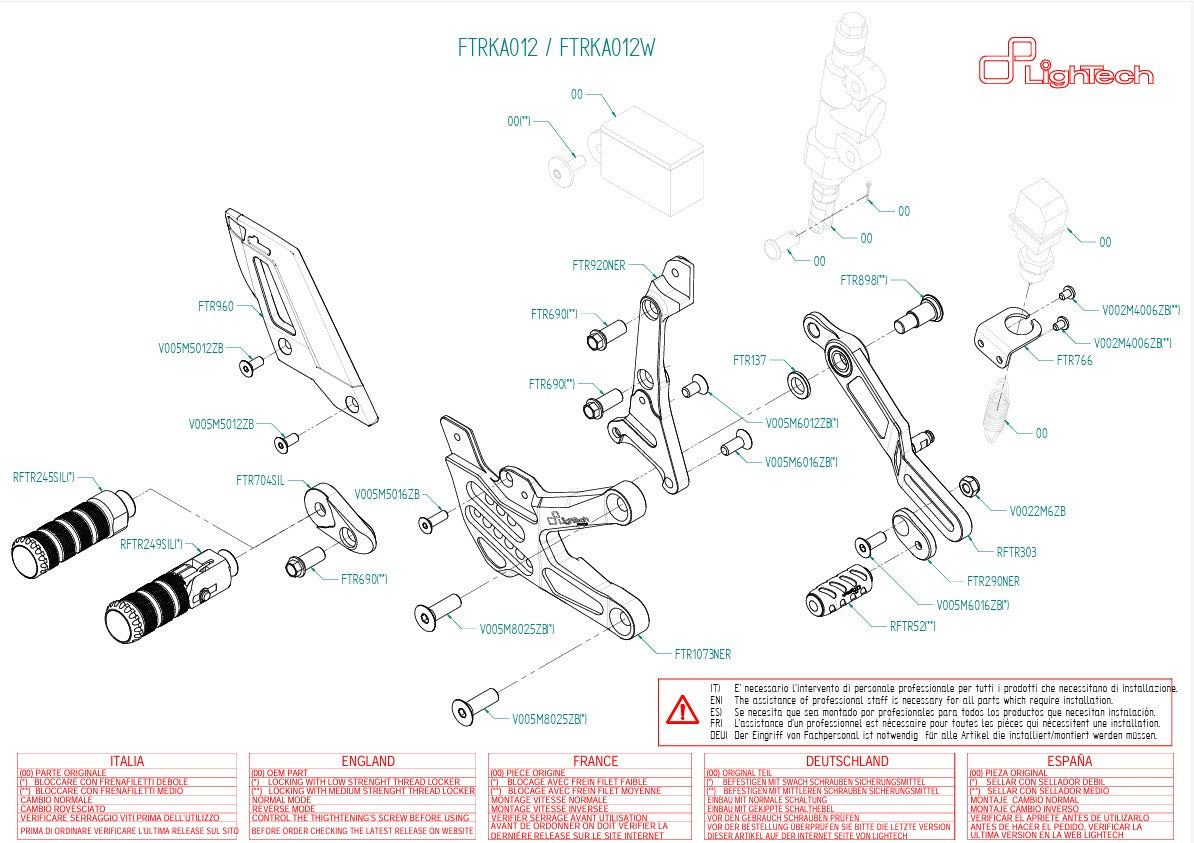 Fußrastenanlage LighTech Umkehrschaltung Kawasaki ZX-10 R/RR (21-26) FTRKA012/W