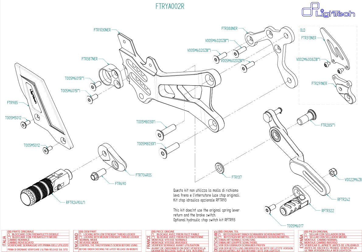 Fußrastenanlage R LighTech Yamaha YZF-R6 (06-16) FTRYA002R