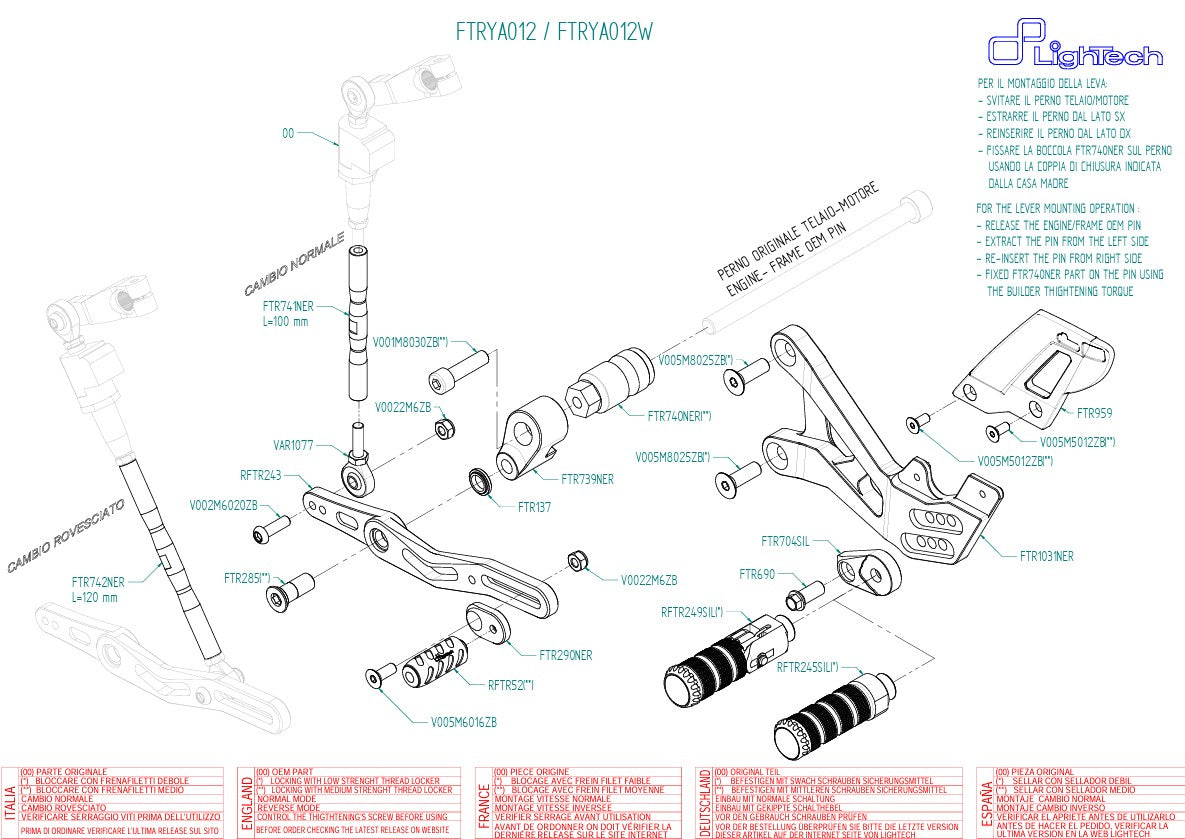 Fußrastenanlage LighTech Yamaha YZF-R6 RJ27 (17-26) FTRYA012
