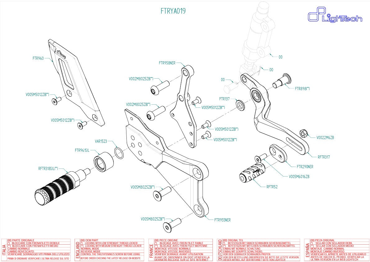 Fußrastenanlage Track-Use LighTech Yamaha YZF-R3 (15-26) FTRYA019