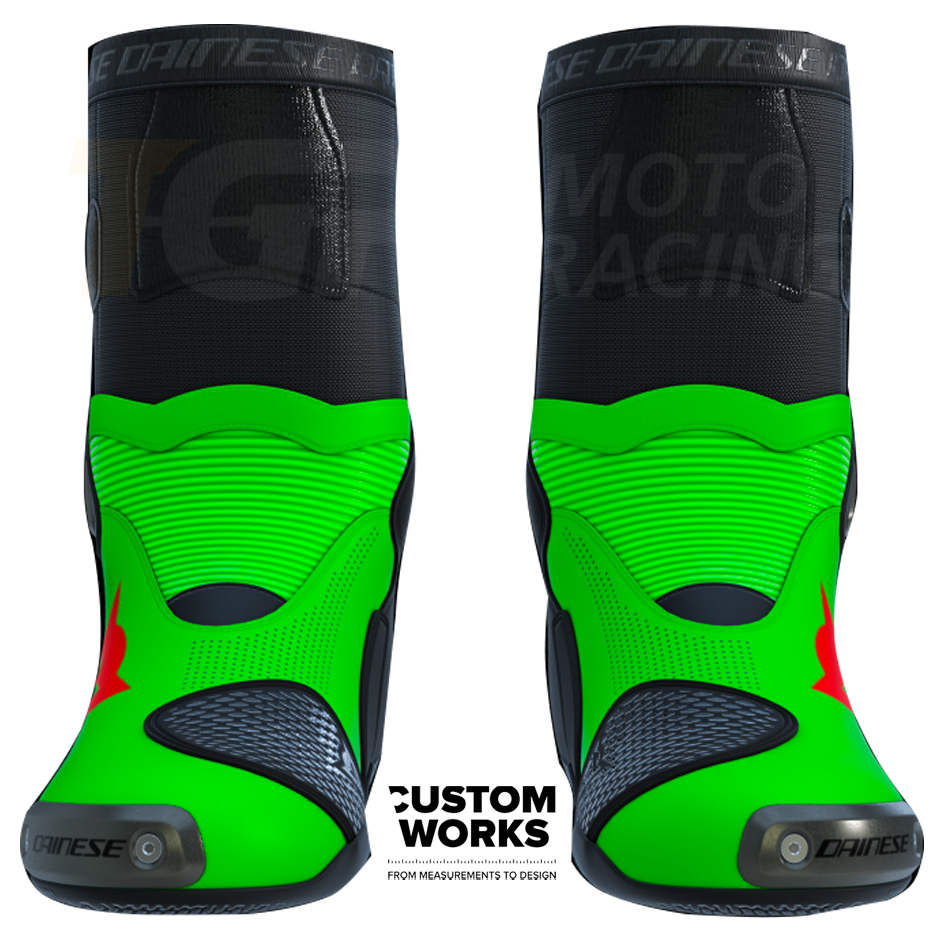 Dainese Axial 2 Air Racing und Straßen Motorradstiefel Franco Morbidelli Replica 2026 | Herren | Fluo Grün / Fluo Rot | Custom Works