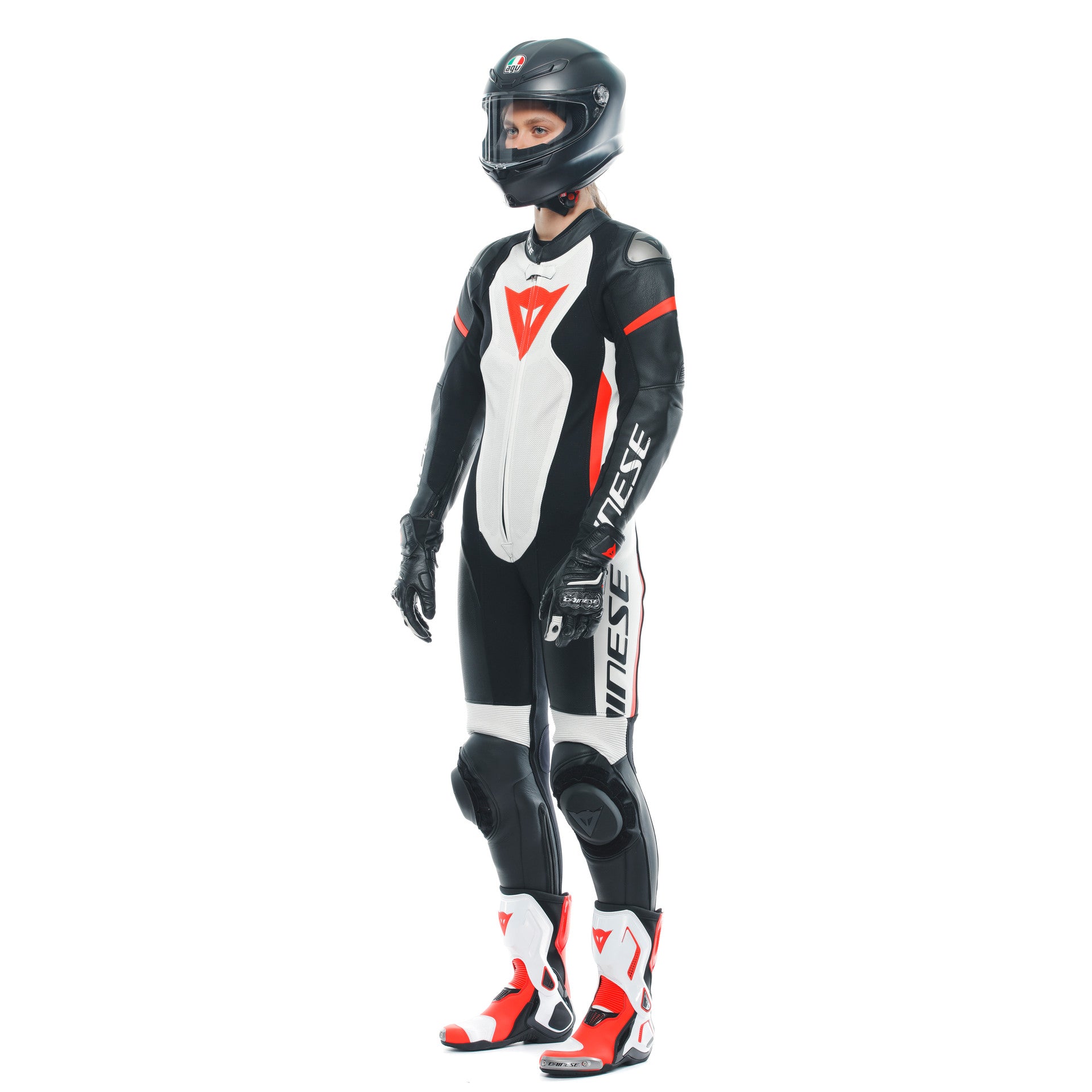 Dainese Grobnik Lady Einteiler Lederkombi – Perforierter Rennanzug | Frauen | Weiß/Rot