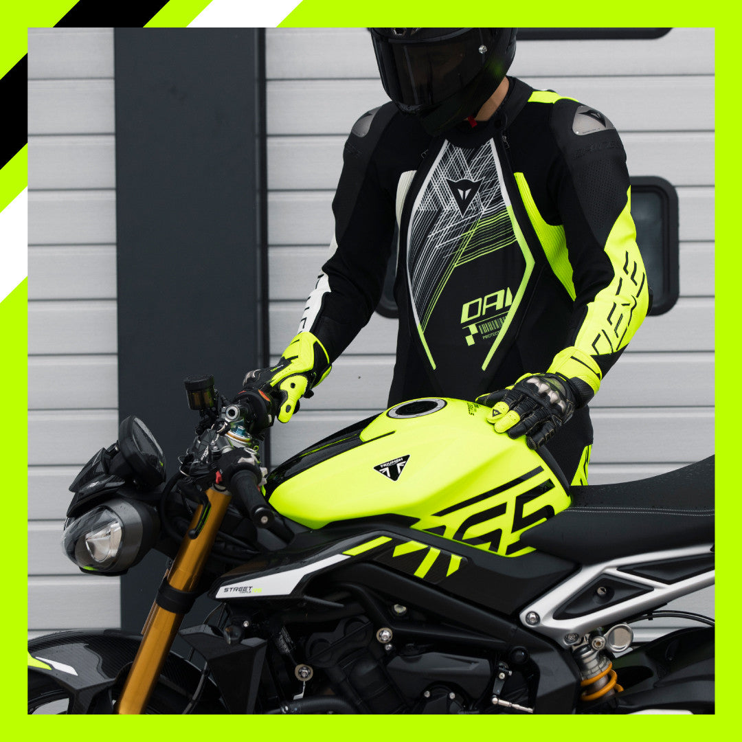 Dainese Audax D-ZIP Einteiler Lederkombi – Perforierter Rennanzug | Herren | Schwarz/Neon Gelb