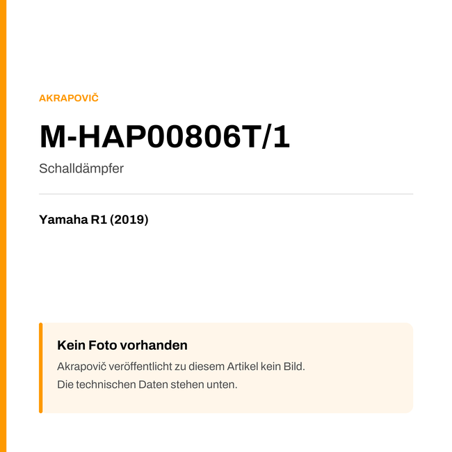Akrapovic Schalldämpfer Yamaha R1 (19-19) M-HAP00806T/1 — Platzhalter, kein Herstellerfoto verfügbar
