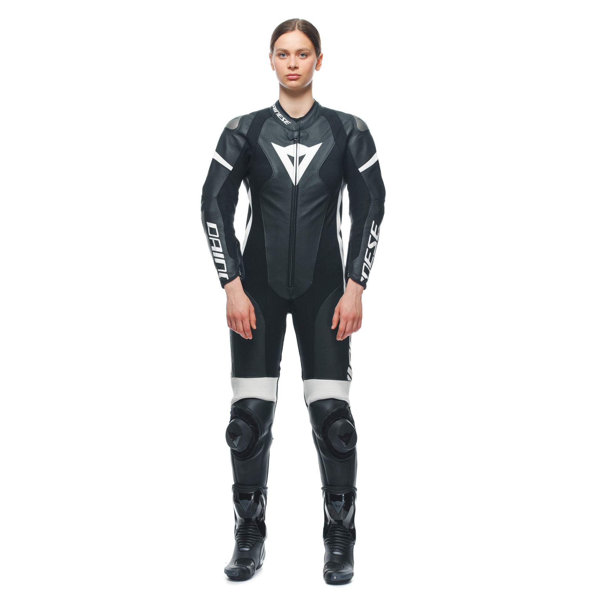 Dainese Grobnik Lady Einteiler Lederkombi – Perforierter Rennanzug | Frauen | Schwarz/Weiß