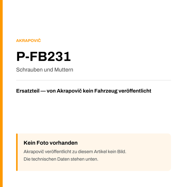 Akrapovic Schrauben und Muttern P-FB231 — Platzhalter, kein Herstellerfoto verfügbar