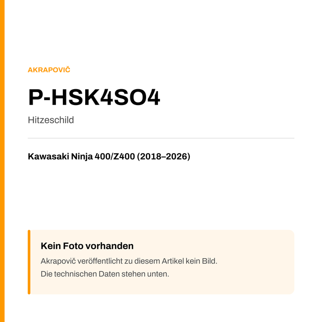 Akrapovic Hitzeschild Kawasaki Ninja 400 / Z400 (18-26) P-HSK4SO4 — Platzhalter, kein Herstellerfoto verfügbar