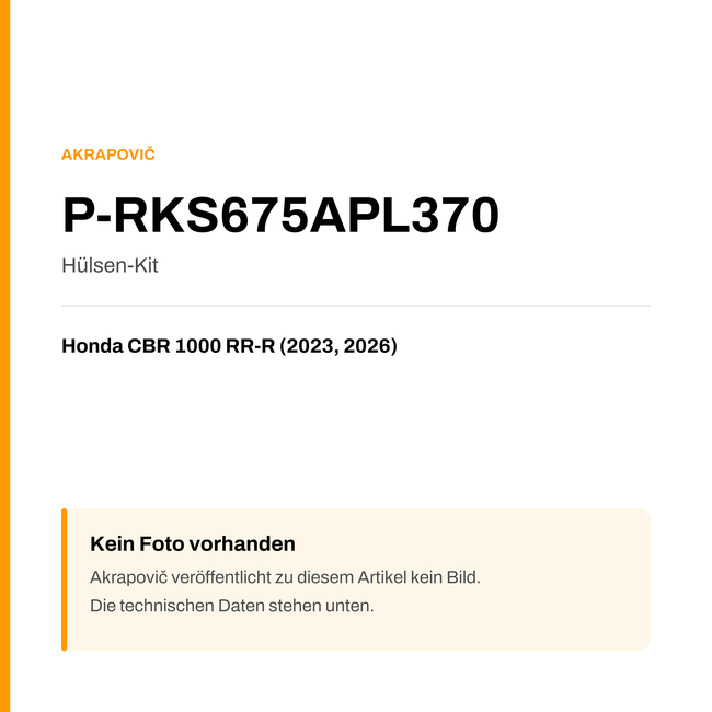 Akrapovic Hülsen-Kit Honda CBR 1000 RR-R (23-26) P-RKS675APL370 — Platzhalter, kein Herstellerfoto verfügbar
