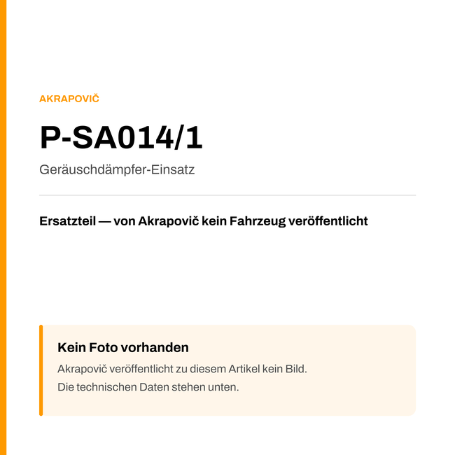 Akrapovic Geräuschdämpfer-Einsatz P-SA014/1 — Platzhalter, kein Herstellerfoto verfügbar