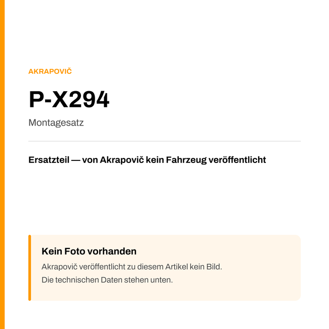 Akrapovic Montagesatz P-X294 — Platzhalter, kein Herstellerfoto verfügbar