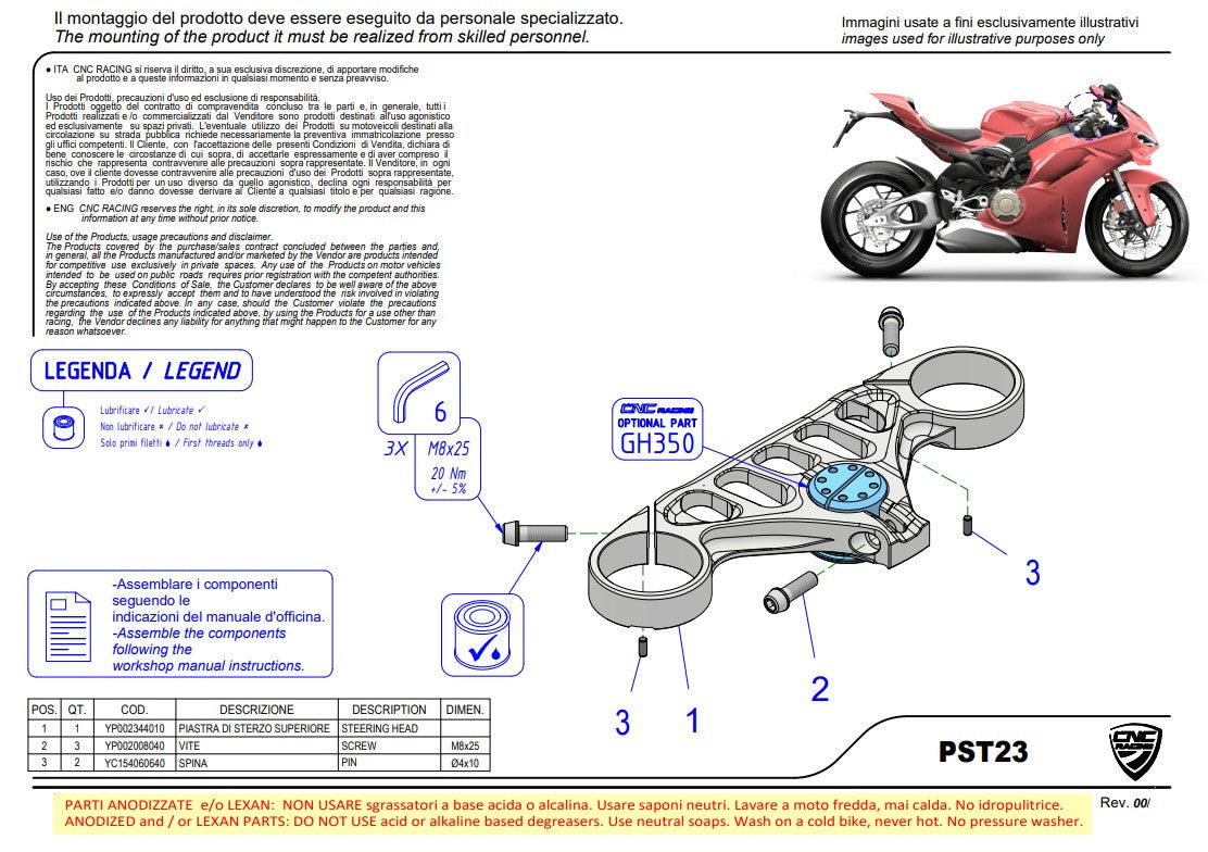 Gabelbrücke (OBEN) CNC Racing Ducati Panigale V4/S (2025) PST23BR