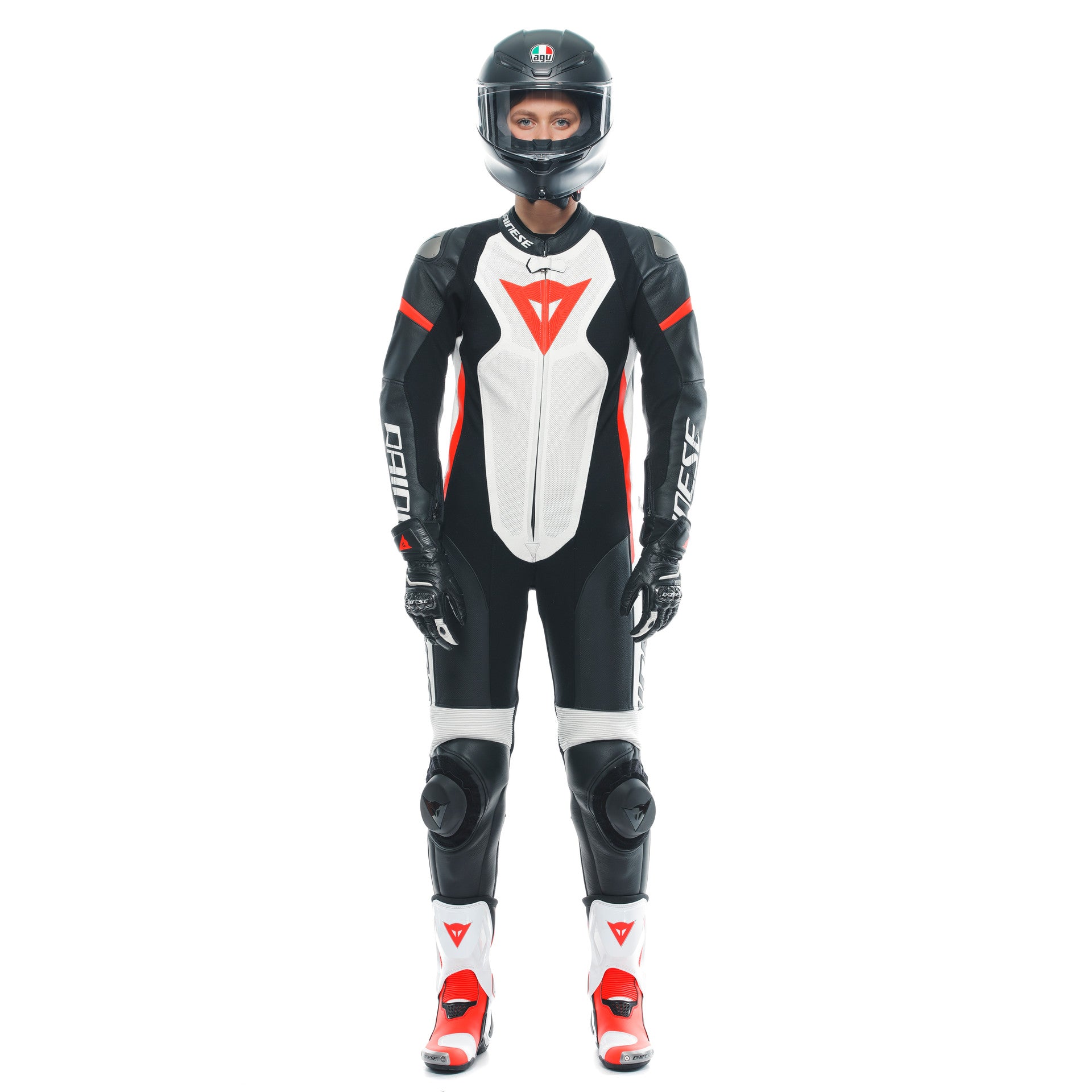 Dainese Grobnik Lady Einteiler Lederkombi – Perforierter Rennanzug | Frauen | Weiß/Rot