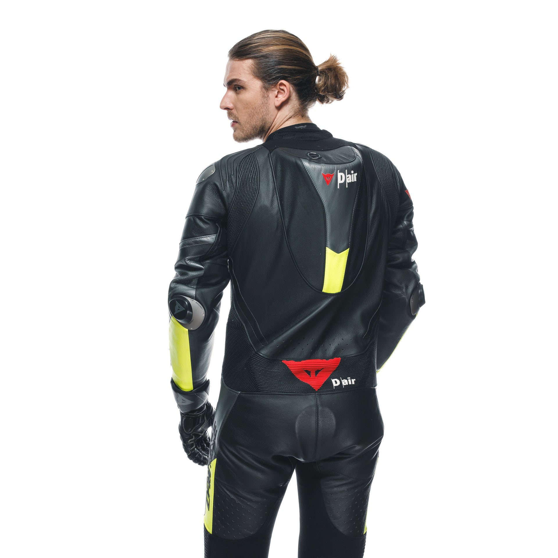 Dainese Misano 3 D-AIR® Einteiler Lederkombi – Perforierter Airbag Rennanzug | Herren | Schwarz/Neon Gelb