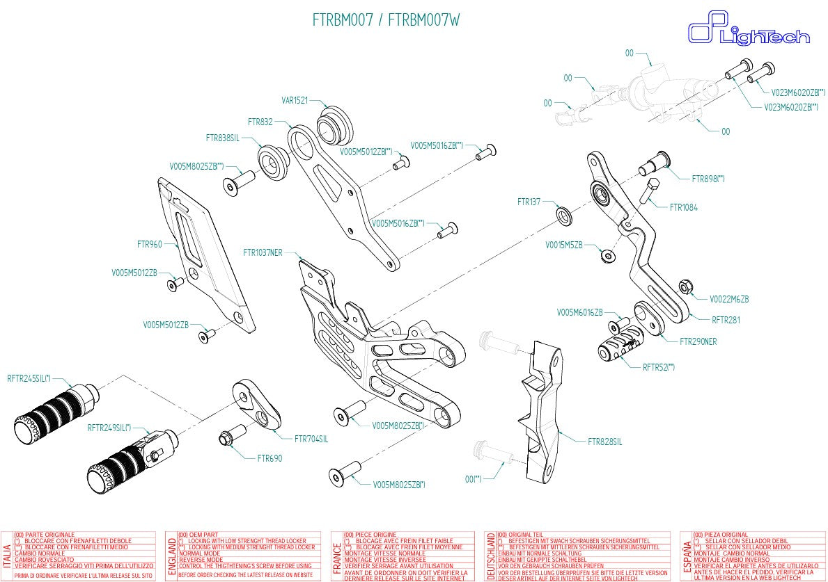 Fußrastenanlage LighTech BMW S1000RR K67 (19-26) FTRBM007/W