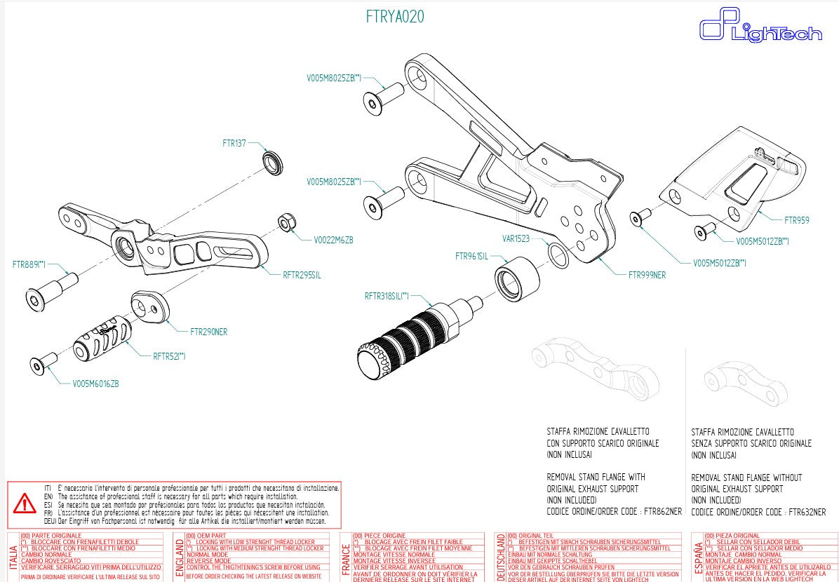 Fußrastenanlage Track-Use LighTech Yamaha YZF-R1/M RN32, RN49 & RN65 (15-26) FTRYA020