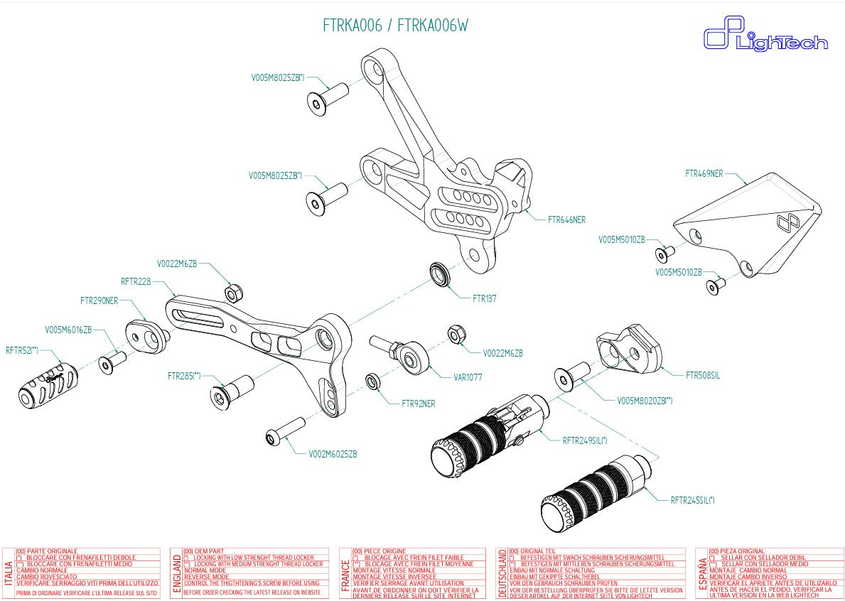 Fußrastenanlage LighTech Kawasaki ZX-10 R/RR (16-20) FTRKA006/W