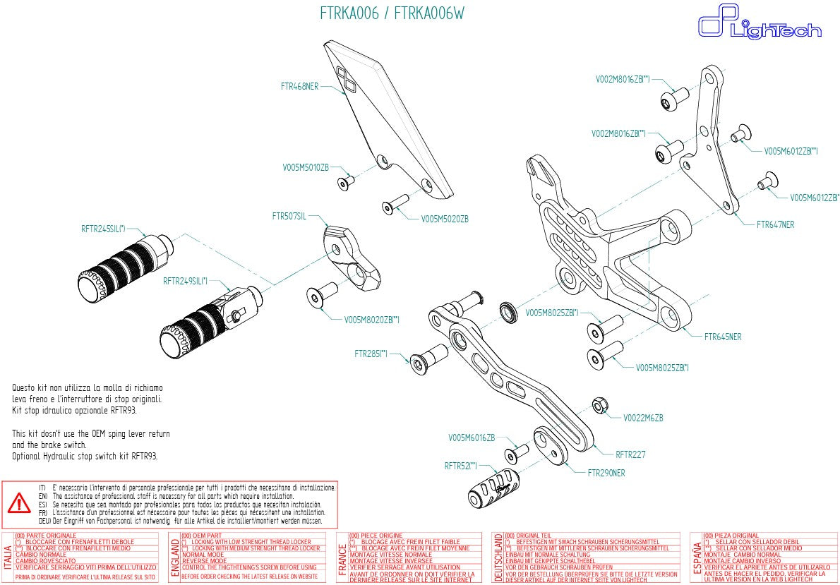 Fußrastenanlage LighTech Kawasaki ZX-10 R/RR (16-20) FTRKA006/W