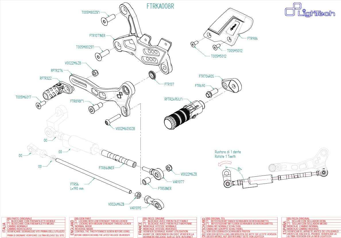 Fußrastenanlage R LighTech Kawasaki ZX-6R/636/RR (05-26) FTRKA008R