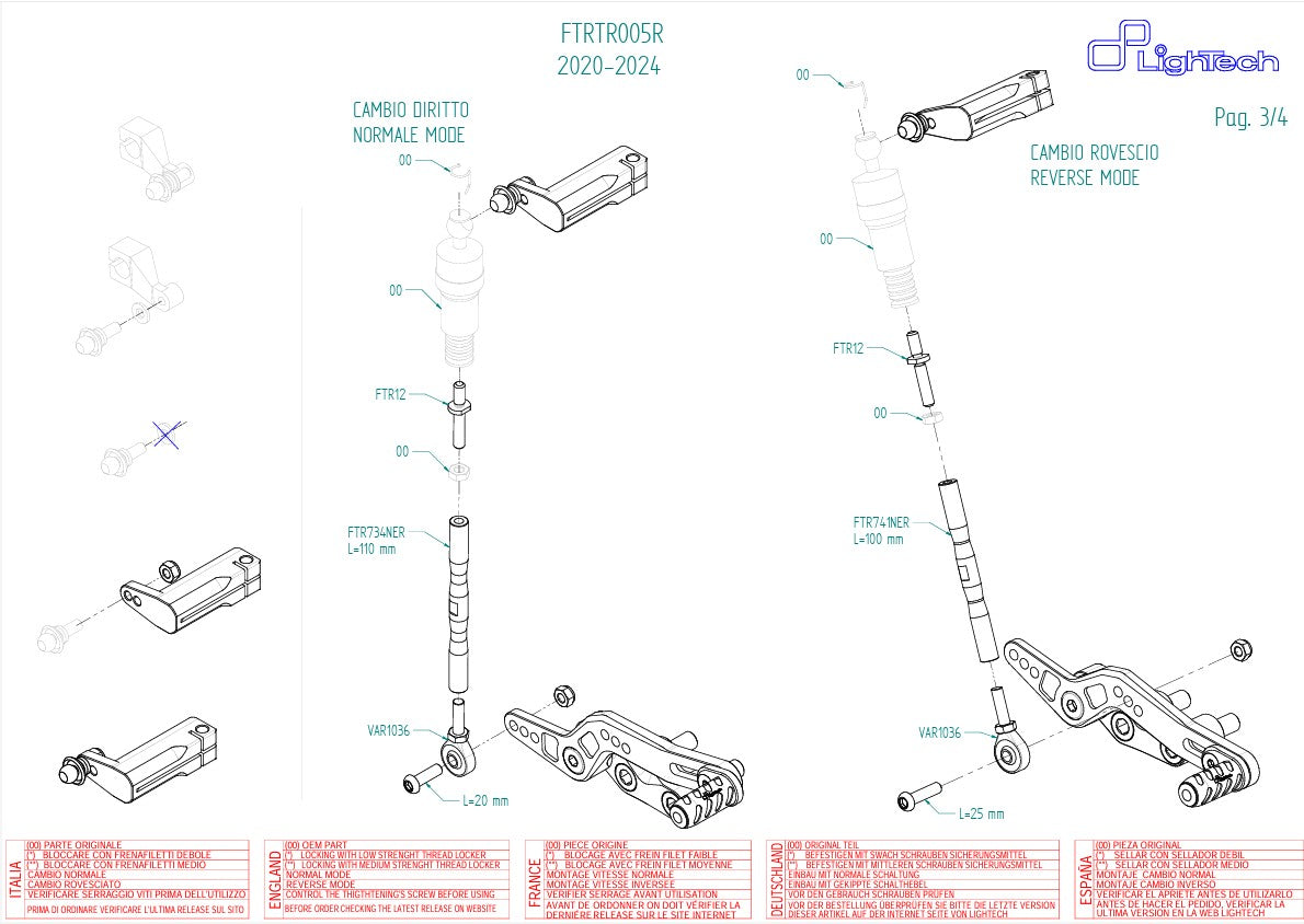 Fußrastenanlage R LighTech Triumph Street Triple 765 S / R / RS (17-26) FTRTR005R