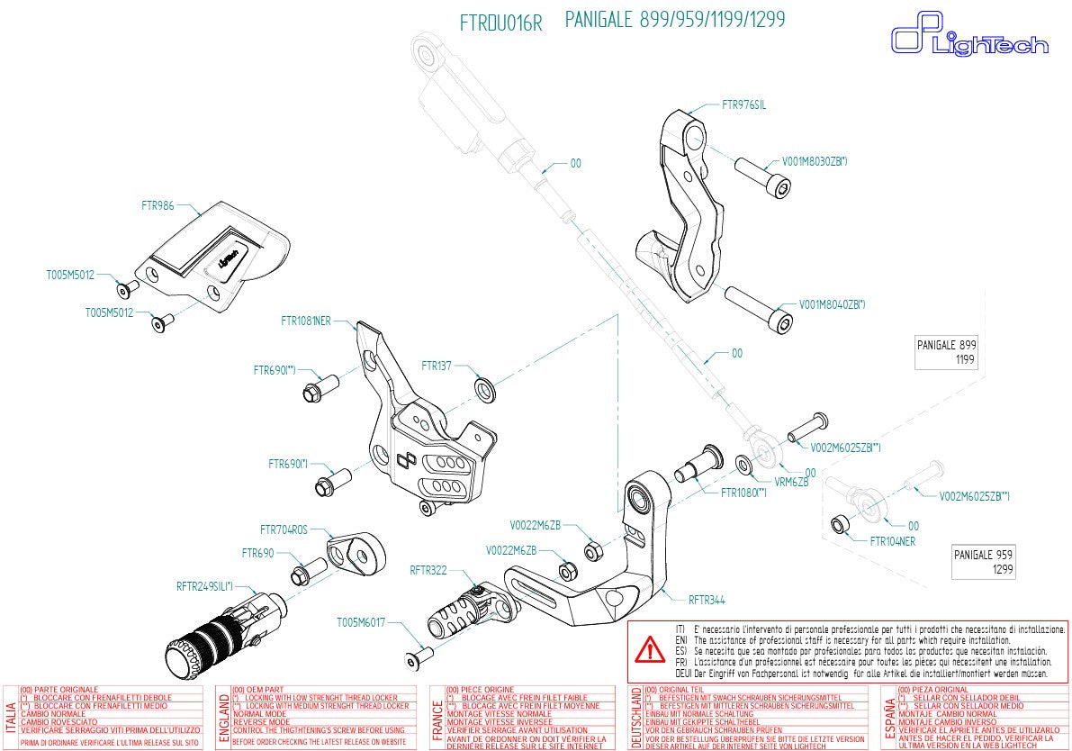 Fußrastenanlage R LighTech Umkehrschaltung Ducati Panigale 959 (16-19) FTRDU016R