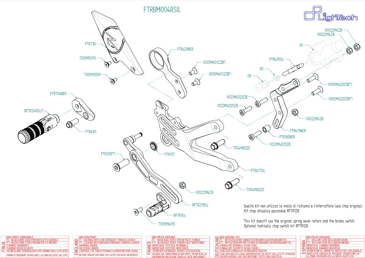Fußrastenanlage R LighTech BMW S1000RR K46 (15-18) FTRBM004RSIL