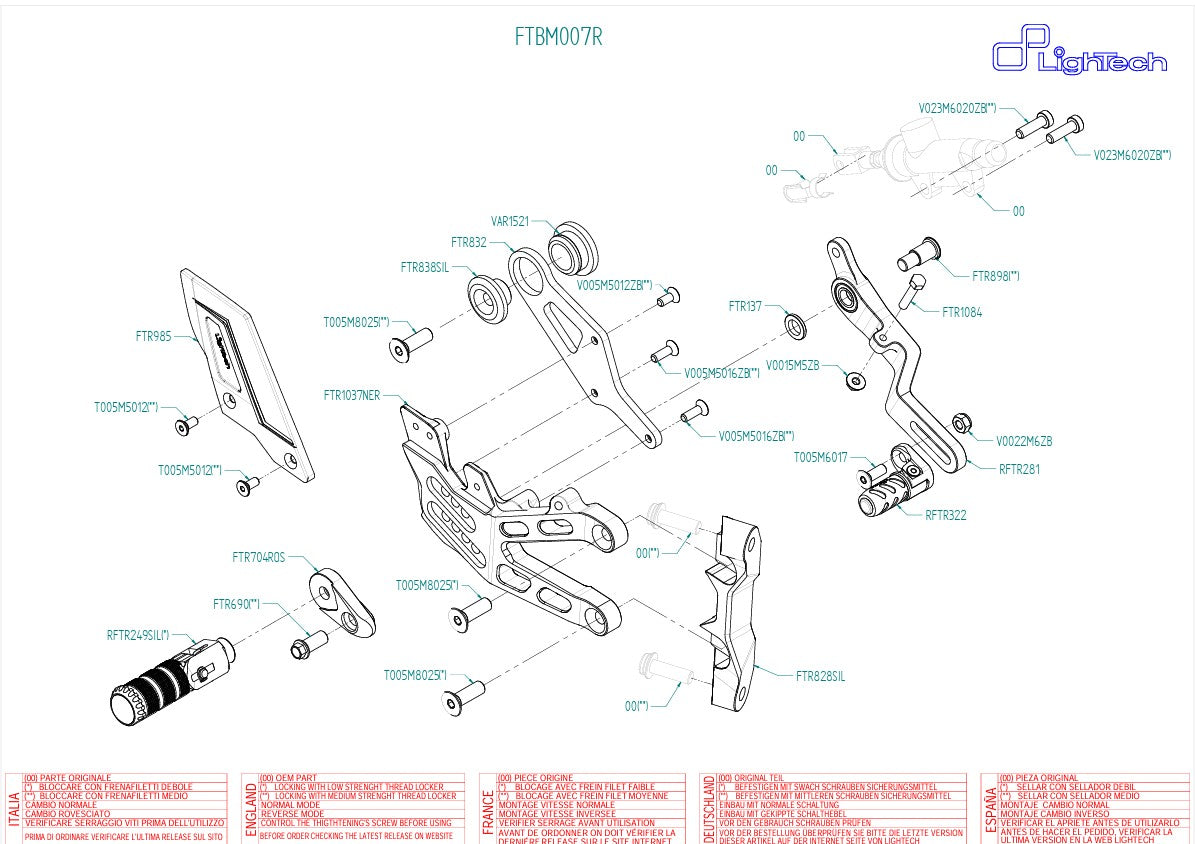 Fußrastenanlage R LighTech BMW S1000RR K67 (19-26) FTRBM007R