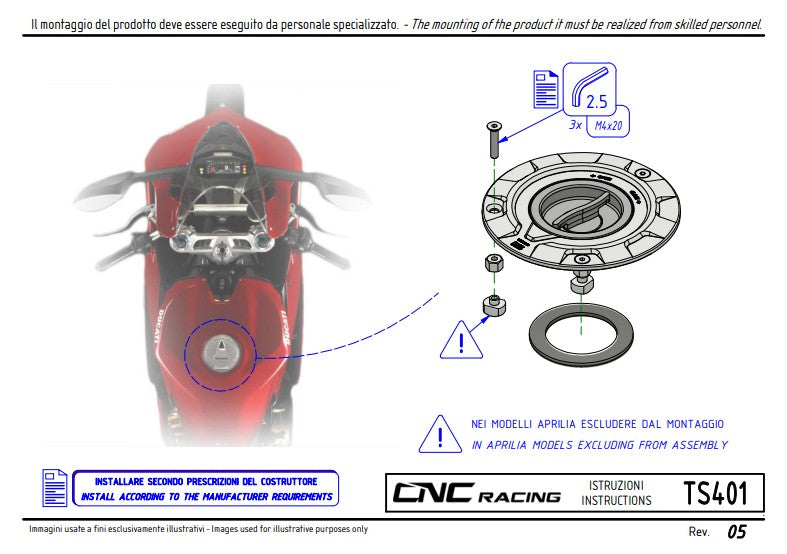 Tankdeckel mit Schnellverschluss Livery Tricolore CNC Racing Ducati Panigale V4/S/R (25-26) TS401R