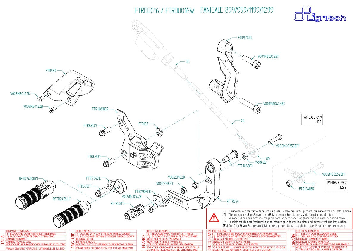 Fußrastenanlage LighTech Umkehrschaltung Ducati Panigale V2 955 (20-24) FTRDU016/W