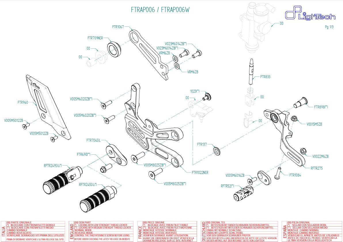 Fußrastenanlage LighTech Umkehrschaltung Aprilia RSV4/RF/RR/1100 Factory (17-26) FTRAP006/W