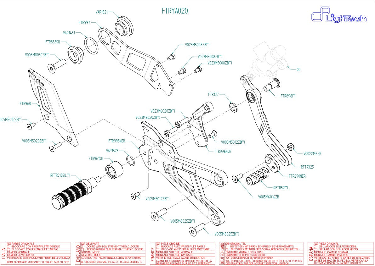 Fußrastenanlage Track-Use LighTech Yamaha YZF-R1/M RN32, RN49 & RN65 (15-26) FTRYA020