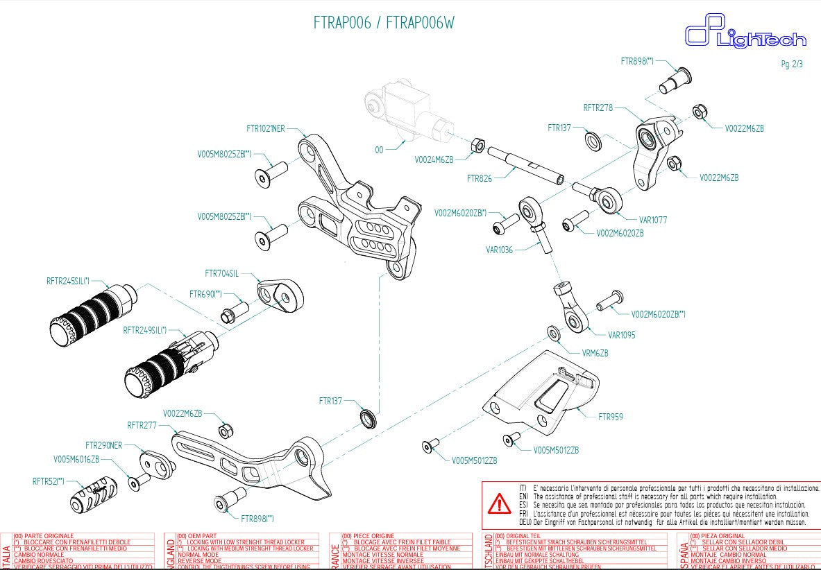 Fußrastenanlage LighTech Umkehrschaltung Aprilia RSV4/RF/RR/1100 Factory (17-26) FTRAP006/W