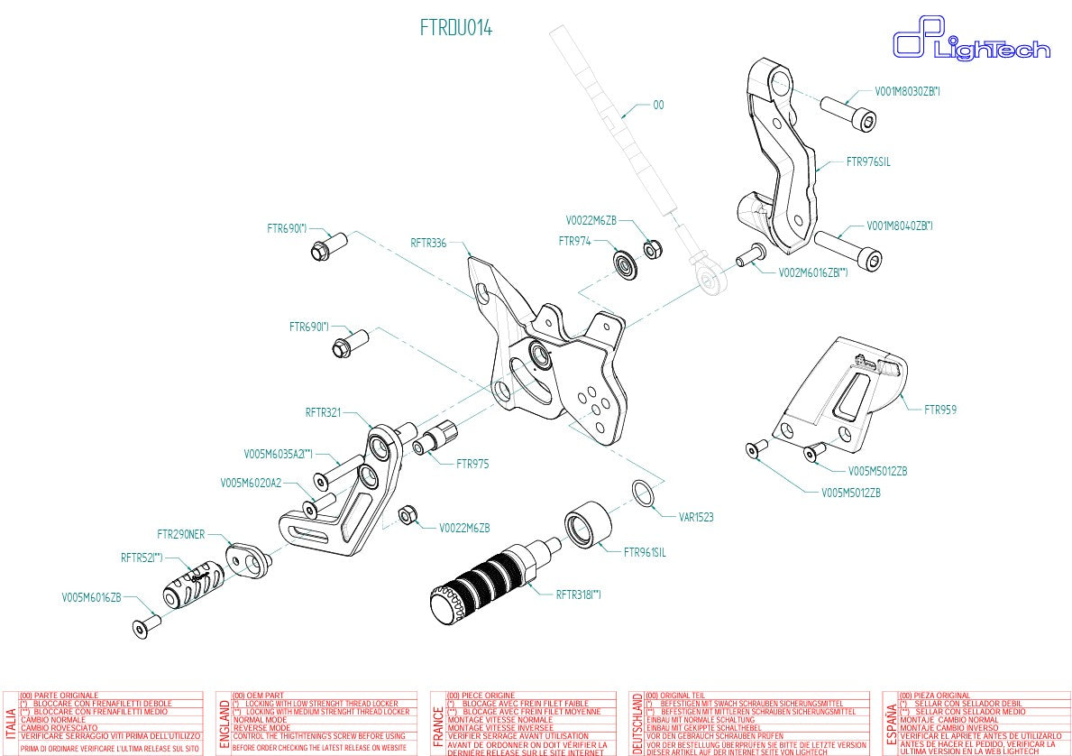 Fußrastenanlage Track-Use LighTech Umkehrschaltung Ducati Panigale V2 955 (20-24) FTRDU014